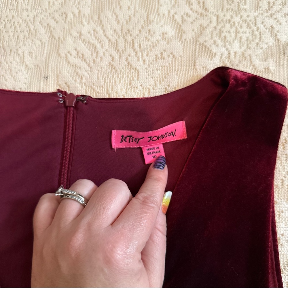 Betsey Johnson scarlet velvet ruffle leg vneck jumpsuit - Picture 3 of 8